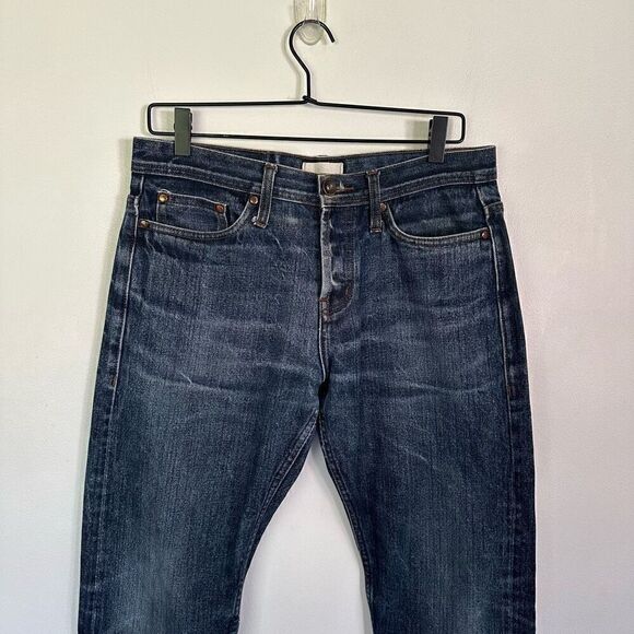 The Unbranded Brand Men’s Distressed Selvedge Buttonfly Tappered Leg Dark Wash J - Picture 5 of 16
